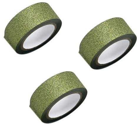 Aoktorkit 3 rotoli di nastro adesivo washi glitterato, 15 mm x 5 m, scintillante, decorativo, autoadesivo, per fai da te, artigianato, imballaggio, verde vetro