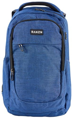 RANZN® – Ibiza – Premium Rucksack mit 16 Zoll Laptopfach, ultraleichter Wanderrucksack, sportlicher Tagesrucksack für Outdoor, Wasserabweisend, USB-Ladeanschluss, Dunkelblau