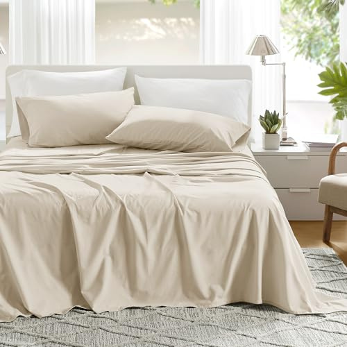 Comfort Spaces Bettlaken aus 100% Baumwolle, für Queensize-Bett, atmungsaktiv und ultraweich, natürlich kühles Baumwoll-Bettwäsche-Set mit 35,6 cm elastischer Tasche, passend für Matratzen bis zu