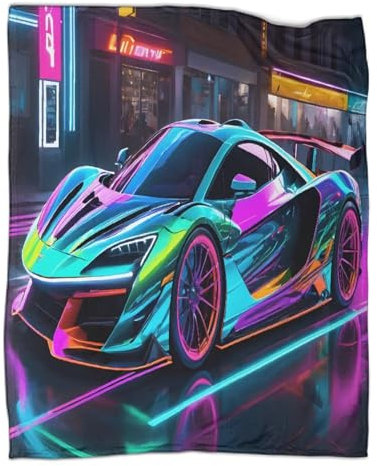Fleecedecke für den Winter, Neon-Supercar-Flanelldecke, ultraweiche Überwurfdecke, leichte Überwurfdecke für Kinder, weiche, warme 3D-Modedecke, 150 x 200 cm