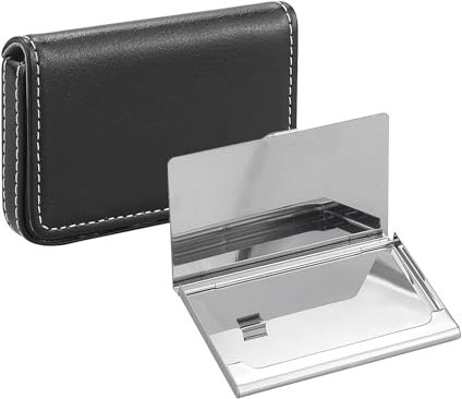 Astuccio per Biglietti da Visita in Acciaio Inox e Pelle PU, con Chiusura Magnetica, per Conservare il Vostro Biglietto, Nero