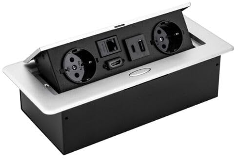 Tischsteckdose Versenkbare Steckdosen mit 2 EU LAN HDMI und 2 * 5V 3A USB HDMI,für Hartholz-, Teppich- und Fliesenböden sowie Granit-/Marmorarbeitsplatten