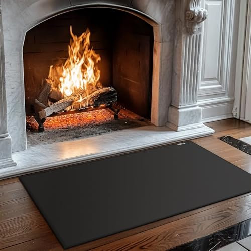 Tapis de cheminée ignifugé Pare-feu résistant au feu, à la Chaleur, antiadhésif, pour barbecues, patios, Tapis de Protection des poêles (Noir, 105 x 60 cm)