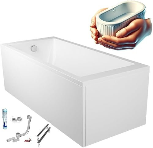 ECOLAM Baignoire rectangulaire Tami 180x80 cm + tablier | isolation ecoThermoPro | vidage et trop-plein automatique pieds et silicone