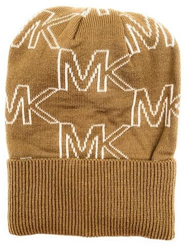 Michael Kors Mütze I Damenmütze I Beanie I Wintermütze I Strickmütze I One Size I Weiche Acrylwolle I Logo I Braun-Weiss3887