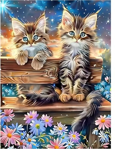 feelive Diamond Painting Kits für Erwachsene, DIY Sternenhimmel Kat Diamant Painting Bilder für, Bausätze für Diamantmalerei 5D Runde Steine Diamant Painting für Zuhause Dekor 30x40cm