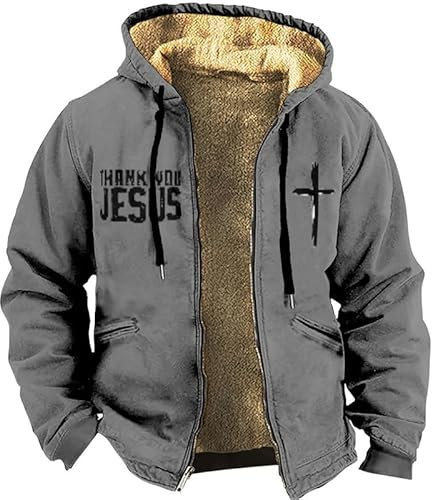 kewing Herren Jesus Glaube Kreuz Fleece gefüttert Hoodie Zip Up Jacke Langarm Kapuze Herbst Winter Warme Jacke mit Taschen