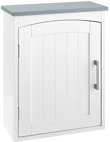 kleankin Bathroom Cabinet Wall Mounted, Modern Bathroom Wall Cabinet with Arched Door and Adjustable Shelf, Bathroom Storage Cabinet, Light Grey and White