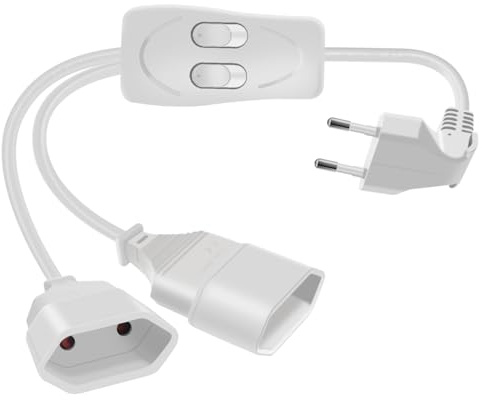 HuaLiSiJi Eurostecker Verlängerung mit Schalter 2,5A 250V Eurostecker 2 auf 1 Verlängerungskabel Eurostecker Verteiler 2fach, für Haushaltsgeräte Ladestecker TV Computer Leuchten Etc (Weiß 1.5m)