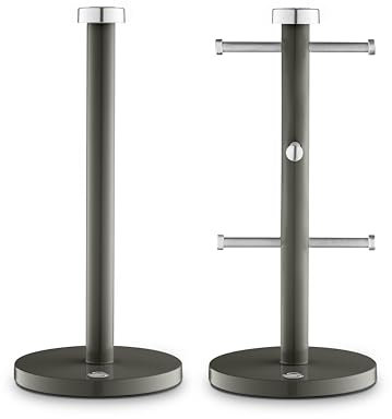 Swan SWKA18531GRP Townhouse Towel Pole and 6 Mug Tree Set with Colour Coated Iron, Chrome Accents and Weighted Bases, Graphite Grey
