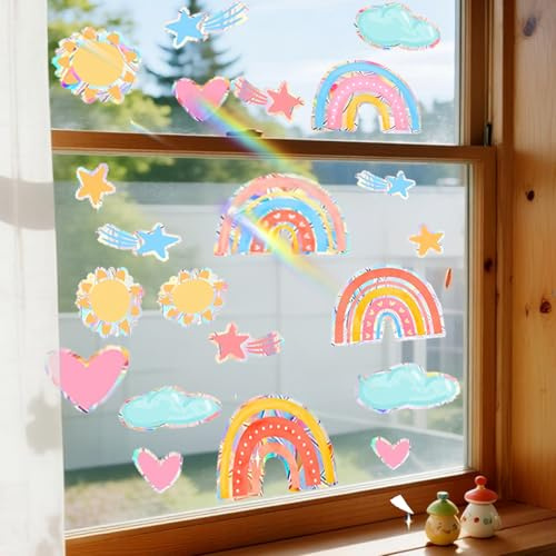 Regenbogen Fensterbilder Prisma Fensteraufkleber Suncatcher Sticker Vogelschutz Regenbogen Folie Fenster Anti Kollisions Aufkleber Sonnenfänger Sticker für Fenster Fensterfolie Glasscheiben