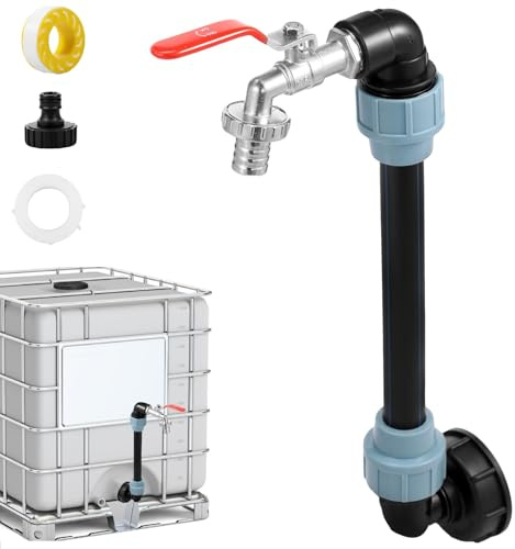 IBC Tank Schwanenhals 25 cm lange Verlängerungsrohr Schweißfreie Ultra Rostbeständig IBC Schwanenhals 3/4 Auslaufhahn -30 °C-80 °C IBC Adapter mit Schwanenhals Messing Wasserhahn (Rot)