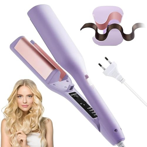 Piastra Onde per Capelli, 32mm Piastra Capelli Onde, Piastra Onde Larghe,Ferro Ondulato per Capelli con 4 Temperatura,Riscaldamento Rapido Piastra Beach Waves per Capelli Lunghi E Corti (Viola)
