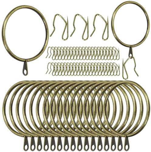 Swpeet 60Pcs 50mm/2 Diamètre intérieur Anneau de Rideau en métal en Bronze avec Broche-sur draperie Crochets Kit d'assortiment, Rideau Coulissant oeillet Anneau, pour fenêtre Porte Rideau de Douche