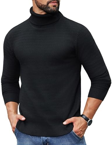 COOFANDY Men's Turtleneck Jumpers Causal Long Sleeved Knitted Pullover Solid Colour Winter Roll Neck Sweaters