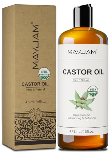 MAYJAM Aceite de Ricino Bio 473ml, Hidratación Profunda y Reparación | Organic Castor Oil 100% Puro - Prensado en Frío -ceite para el Cabello, Estañas, Cejas, Cuidado de Piel
