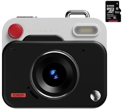 WANCHENG Mini Retro Digitalkamera, 1080P FHD, 48MP Kamera, Kompaktkameras, Tragbarer Micro-Video-Camcorder, mit 64 GB Speicher (Pandafarbe)