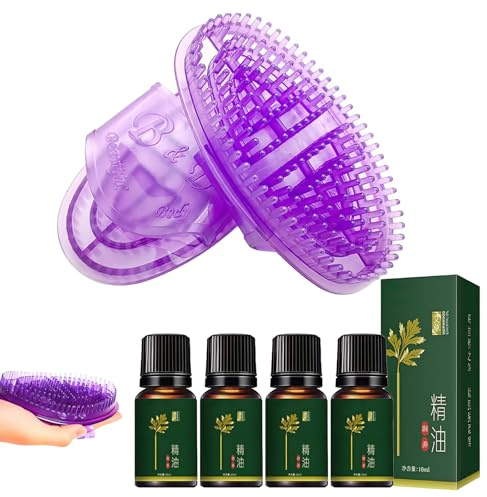 Meridian Massage Brush Set, 2 Pcs Massage Brush and Four Bottles of Essential Oils, Handheld Meridian Brushes for Waist, Abdomen, Head, Leg, Full Body Relaxation, Relieve Muscle, Men and Women