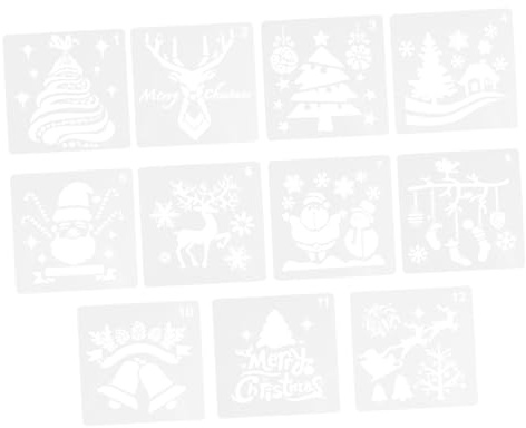 HOMSFOU Pochoirs de Peinture de Noël 11 Pièces en Plastique Solide, Modèles Creux pour Scrapbooking Diy, Dessin et Loisirs Créatifs, Kit Créatif Noël pour Décoration, Tampons et Découpage