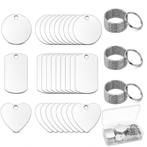 30 Stück Edelstahl Anhänger Blanko, Schlüsselanhänger Rohlinge, Dog Tags | Gravur-Rohlinge aus Edelstahl, rostfrei, beidseitig gravierbar, für Dog Tags, Hundemarken & DIY-Schmuck