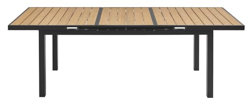MAT-COMPANY Aluminium Gartentisch ausziehbar 180 240 cm Komposit Tisch Holzimitation Braun Outdoor Garten Tisch Aluminium