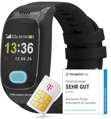 Deutsche Telekom x one Button Phone – 4G LTE Notrufuhr mit Ortung und Telefonfunktion, Notruf Armband für Senioren, SOS Notrufknopf, GPS Notfall Uhr - 30€ Amazon Gutschein nach SIM Aktivierung