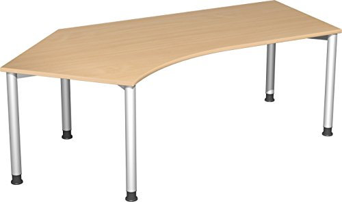 Gera Möbel 4 Fuß Flex Schreibtisch, Holzdekor, buche/Silber, 216.6 x 113 x 72 cm