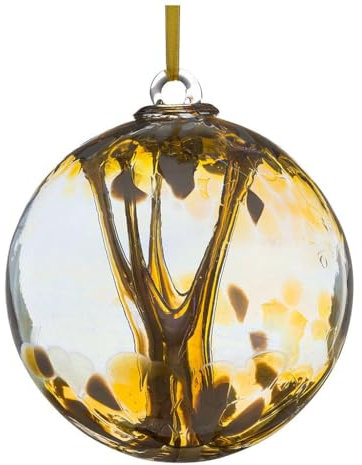 Sienna Glass Spirit Ball – 10cm Handcrafted Gold Glass Ornament with Ribbon – Unique Decorative Gift for Home or Garden