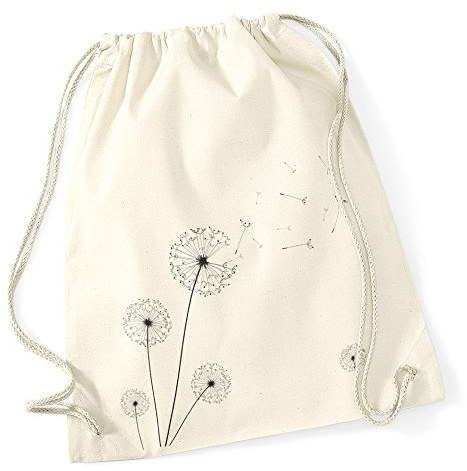Autiga Turnbeutel Pusteblume Blume Hipster Beutel Tasche Jutebeutel Dandelion Gymsac Stringbag Drawstring Natur