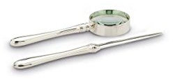 Lupe & Brieföffner-Set 2-teilig Lupe: L 16,0cm, B 5,0cm, Brieföffner: L 20,5cm B 1,8cm versilbert Anlaufgeschützt