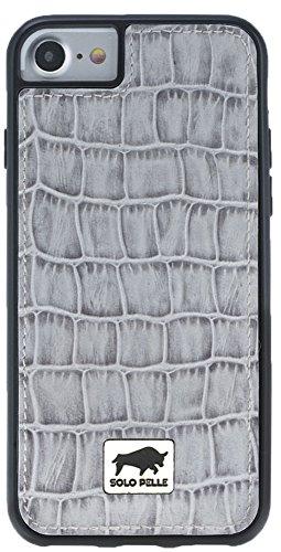 Solo Pelle iPhone 7/8 Case Lederhülle Ledertasche Backcover Flex aus echtem Leder mit Kroko-Prägung in Perlmutt-Weiss inkl. edler Geschenkverpackung