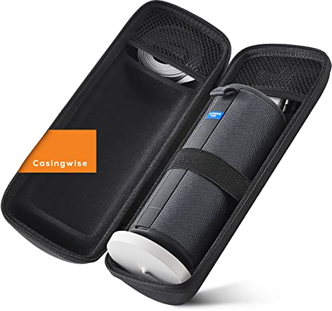 Casingwise Tasche für Ultimate Ears Boom 3 Bluetooth Lautsprecher/Boombox Hülle mit Fach für Ladestation, Kabel & Zubehör ideal für Reisen/Hard Case Etui für UE Boom 3 mit Tragegriff schwarz