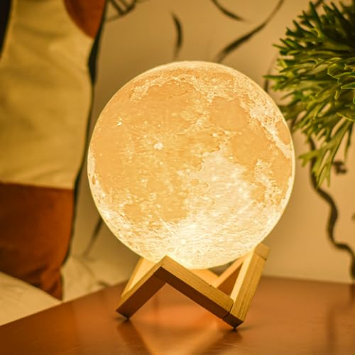Balkwan Mond Lampe, 3D Druck Mondlampe Dimmbar USB Lade Touch für Kinder und Liebhaber Geburtstag Schlafzimmer Romantisches Geschenk (7.1 inch)