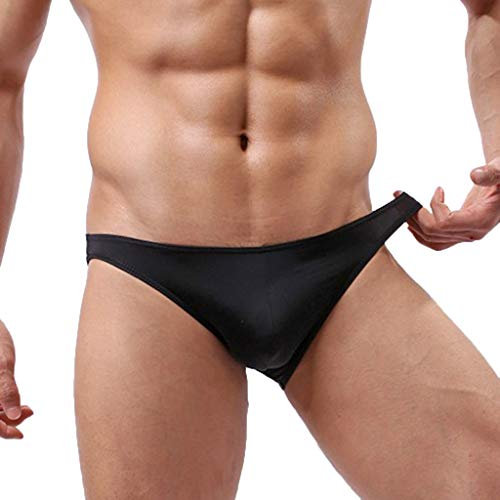 KPPONG Slip De Bain Homme Sexy Couleur Solide Slim Confortable Triangle Maillot De Bain Respirante été Soldes Vêtements De Plage Swimwear (M, Noir)