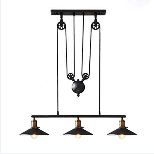 Eisen Pendelleuchte Retro Industrie Hängeleuchte Metall Pulley Pendellampe E27 Höhenverstellbarer Hängelampe Loft Schlafzimmer Deckenleuchte Café Wohnzimmer Esszimmer Bar Kronleuchter