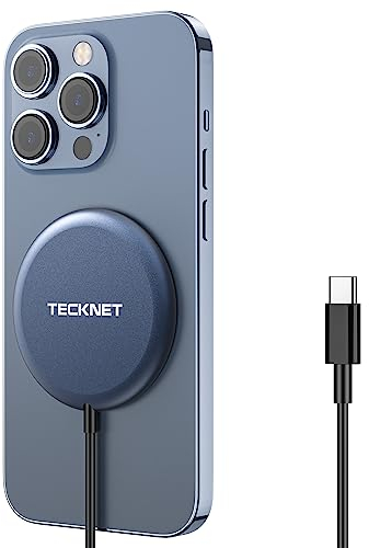 TECKNET 15W Wireless Charger with Built-In USB-C Cable - Magnetic Phone Charger for iPhone, MagSafe Charger Compatible - Fast Charging Pad