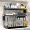 MAJALiS Over The Sink Dish Rack, Stainless Steel 2 Tier Large Capacity Above Sink Drying Rack Adjustable (27.5 - 34.6), Expandable Over Sink Shelf with Utensils Holder and 6 Hooks