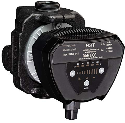 Hocheffiziente Heizungspumpe/Umwälzpumpe HST EPA 25/10-180 XL; inkl. Verschraubungen und Dichtungen; Förderhöhe 10Meter, Fördermenge 7m³/h, Energieklasse A