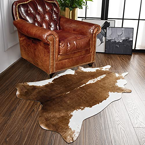 BENRON Small Cowhide Rug Accent Western Rug, 2.3x3.6ft Faux Animal Hide for Bedroom, Entryway, Kitchen, Hallway - Calf Hide Leather Carpet, Khaki Brown