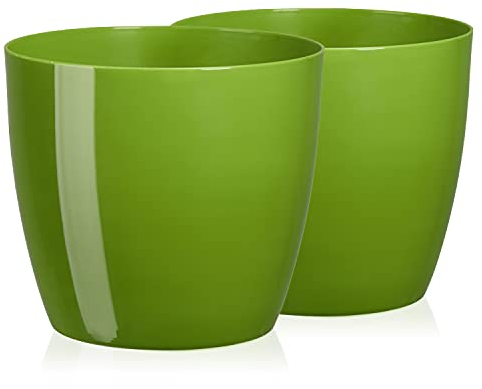 Tymar Pot de Fleurs, Pot de Plantes en Plastique, Lot de 2, Forme Ronde, Cache-Pot (Vert, ø 7,5 cm)