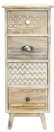 Rebecca Mobili Vintage Holz Nachttisch, Kleine Kommode mit Schubladen, 4 Schubladen, Hellbraun Weiß Antiquarisch, Leinen Verstauraum - Größe: 81,5 × 30 × 30 cm (H×B×T) - Art. RE6619