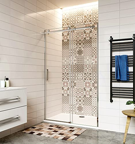 Acezanble Duschabtrennung 145x195cm Duschtür Duschwand Dusche Schiebetür 8mm NANO GLAS