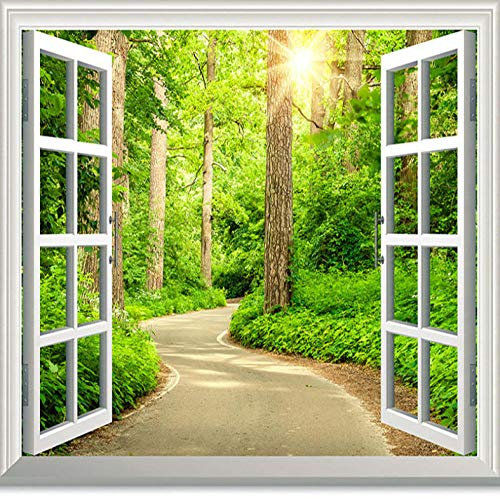 Photo Papier Peint Fenêtres bois 3D Intissé Décoration Murale XXL Poster Trompe l oeil Tableaux Muraux pour Salon Chambre Toile de Fond Mur 140x100cm