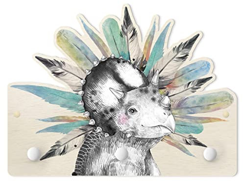 Kindergarderobe Holz - Baby Triceratops mit Federkrone, Größe HxB: 30x40 cm