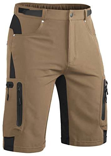 Hiauspor Kurze Hosen Herren, Leichte Wanderhose Atmungsaktiv Schnelltrocknen Cargo Bermuda Shorts Elastische Radlerhose MTB Fahrradhose Outdoorhose Sport Radhose Sommer mit 6 Taschen (Khaki, XXL)