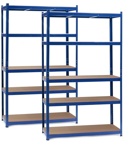 Wiltec Set 2x Scaffali a incastro per carichi pesanti Blu 120x60x204cm 5 ripiani 200kg/piano