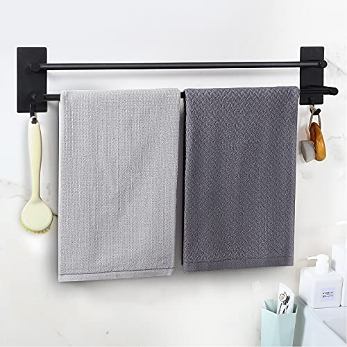 JS Handtuchhalter ohne Bohren schwarz Handtuchstange Bad doppelt, selbstklebend Handtuchhalter Edelstahl rostfrei Badetuchhalter mit 2 Handtuchhaken Badezimmer, Duschwand, Küche,60CM