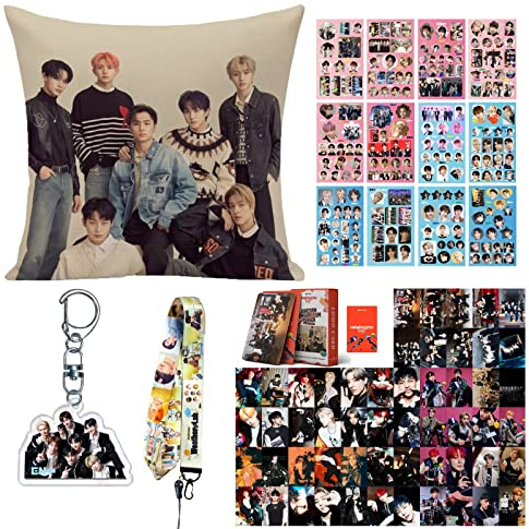 ENHYPEN Merchandise Set,ENHYPEN Fanartikel,Kpop ENHYPEN Geschenkset für Fans,1 Kissenbezug,ENHYPEN Stickers,ENHYPEN Photocards,1 Lanyard,Schlüsselbund