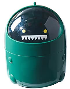 Verve Jelly Mini Plastic Trash Bin Desktop Garbage Basket Barrel Small Desk Organizer Dinosaur Shape Dustbins Paper Towel Container Makeup Pad Garbage Holder for Coffee Table Kitchen, Green