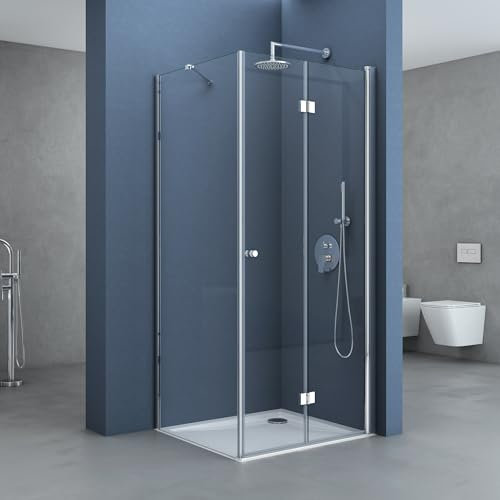 doporro Eck-Duschkabine Eckdusche mit Falttür Ravenna27 90x75x190cm Duschabtrennung ESG-Sicherheitsglas Klarglas inkl. beidseitiger Easy-Clean-Beschichtung